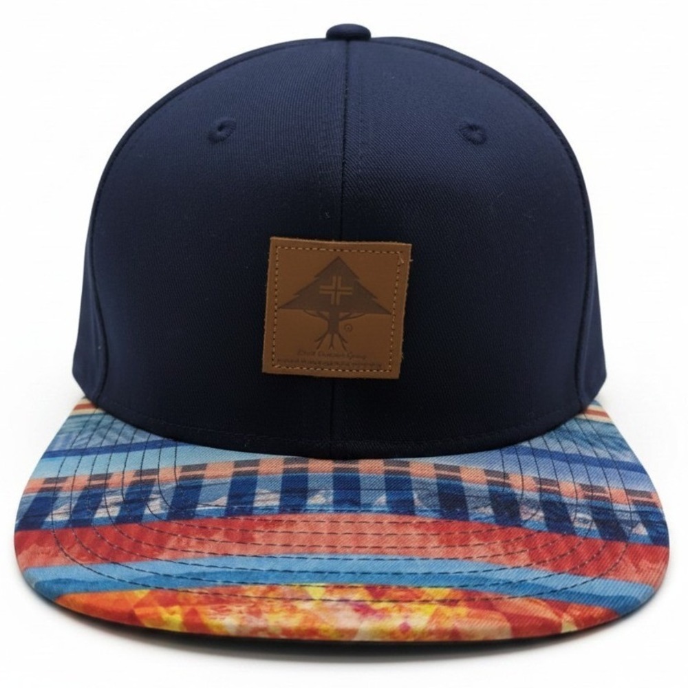 LRG Lifted Research Group Navy Blue Strapback Hat Multi Color Brim Tree Logo Cap